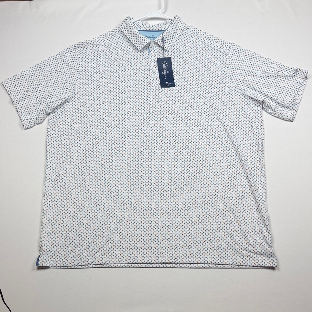 Walter Hagen White and Blue Patterned Polo Shirt XXL NWT